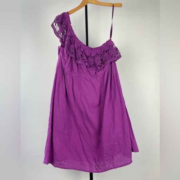 Lane Bryant Purple Cotton Gauze One Shoulder‎ Embroidered Blouse - Picture 1 of 6